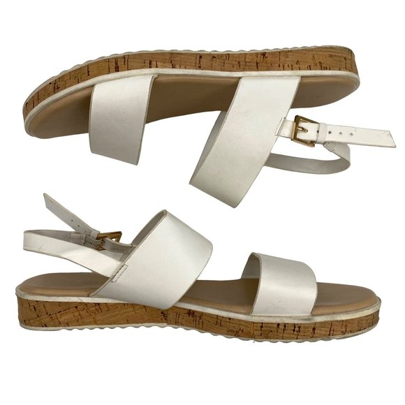 Aldo White Double Strap Slingback Sandals Open Toe Shoes Gold Hardware Women 8.5 - Picture 5 of 11